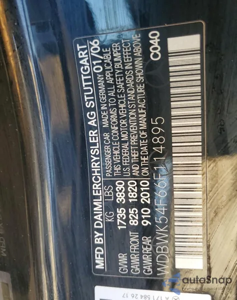 2006 Mercedes-Benz Slk 280 from USA, damaged, VIN WDBWK54F66F114895